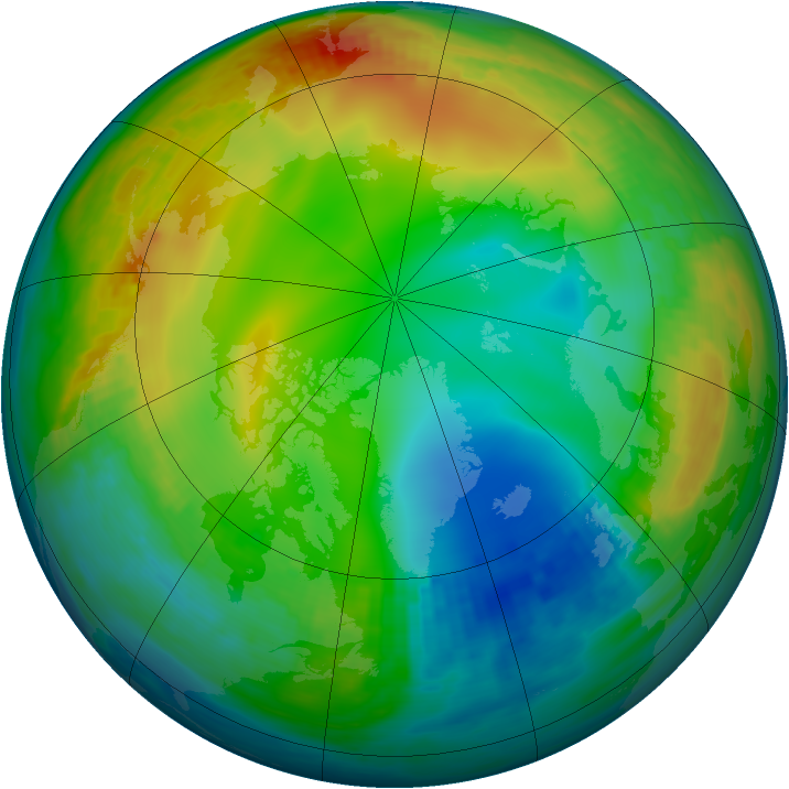 Arctic ozone map for 22 December 1986